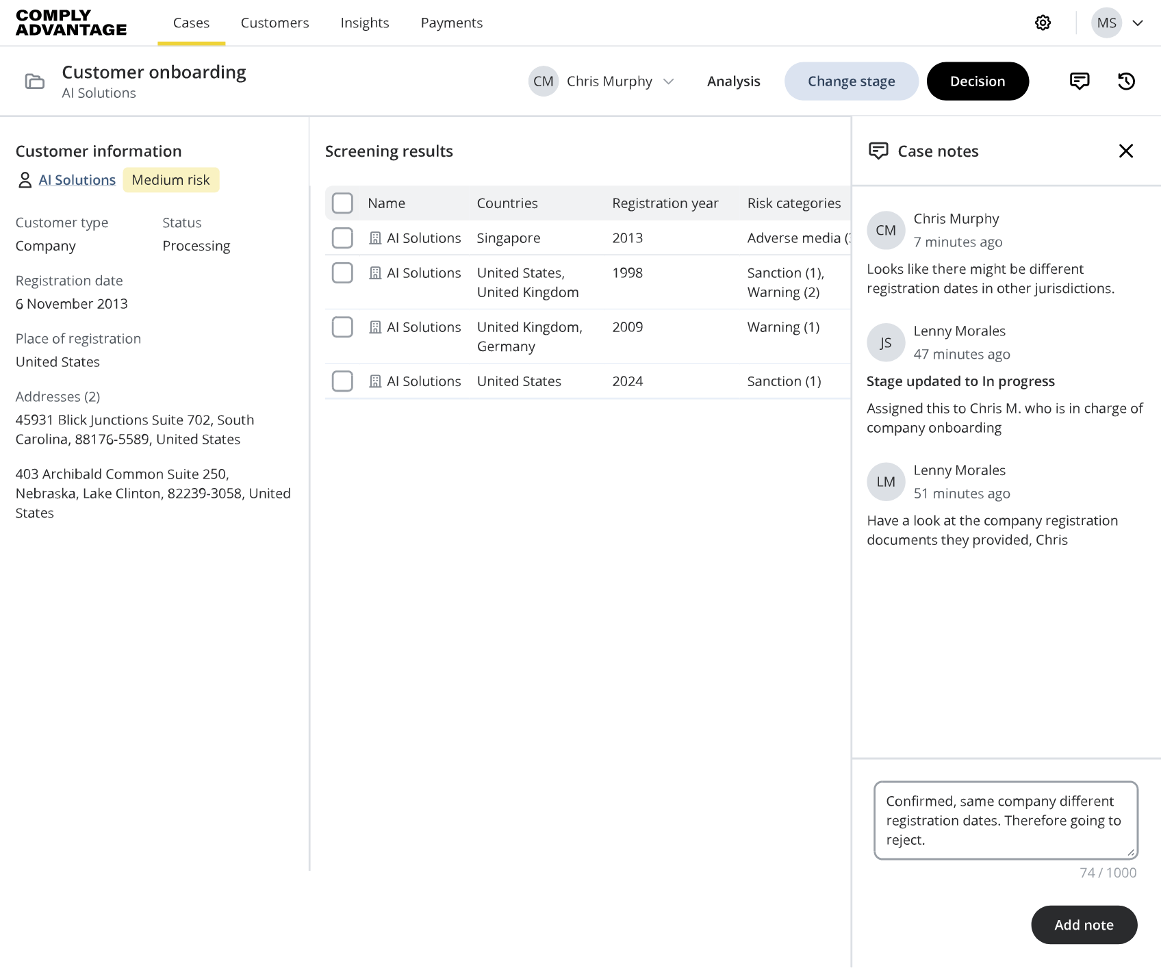 Capture all your observations to defend screening decisions confidently.