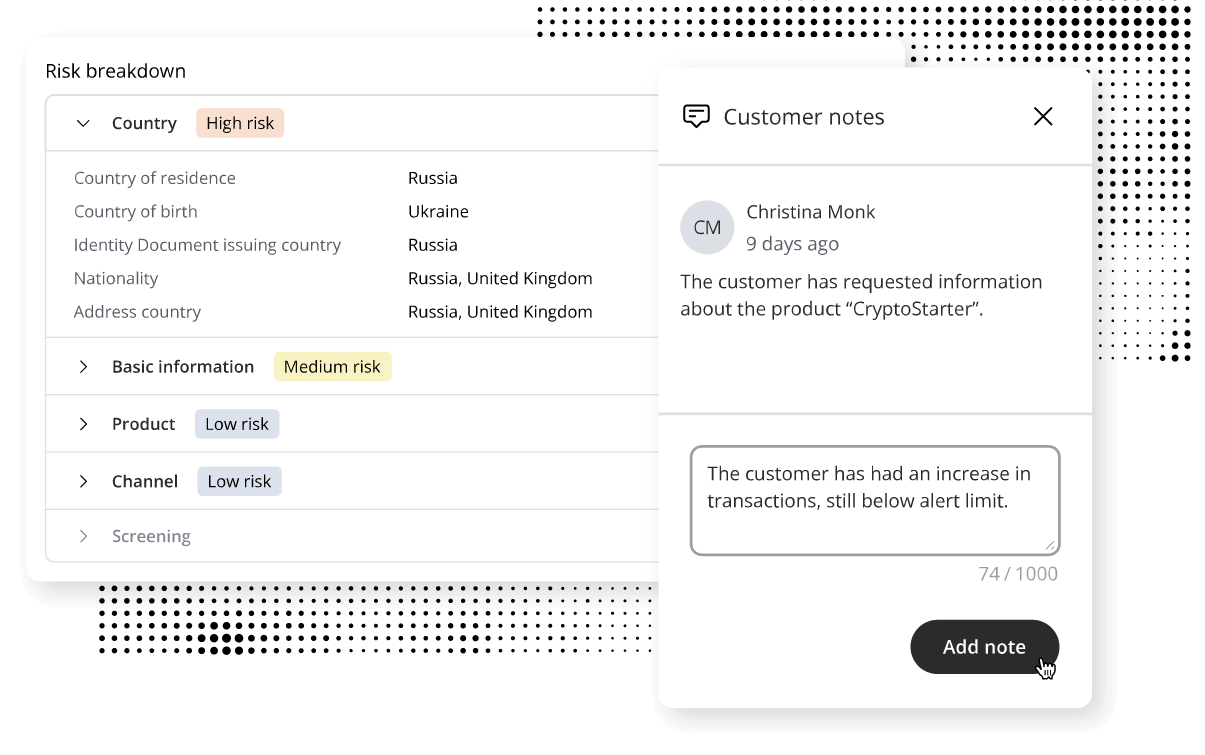 AML Compliance Analysts UI usage example