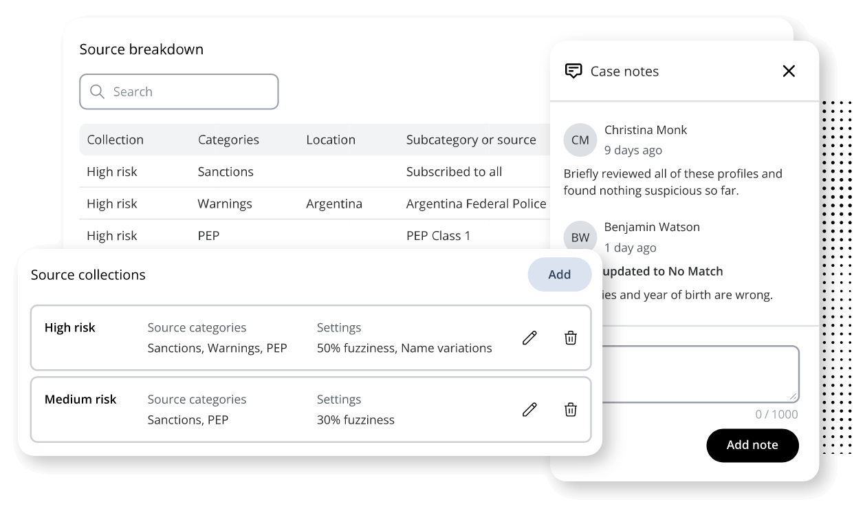 Customer screening user interface